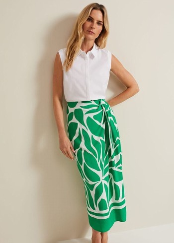 Phase Eight Presley Leaf Print Skirts Green Canada | YQAHDP-203